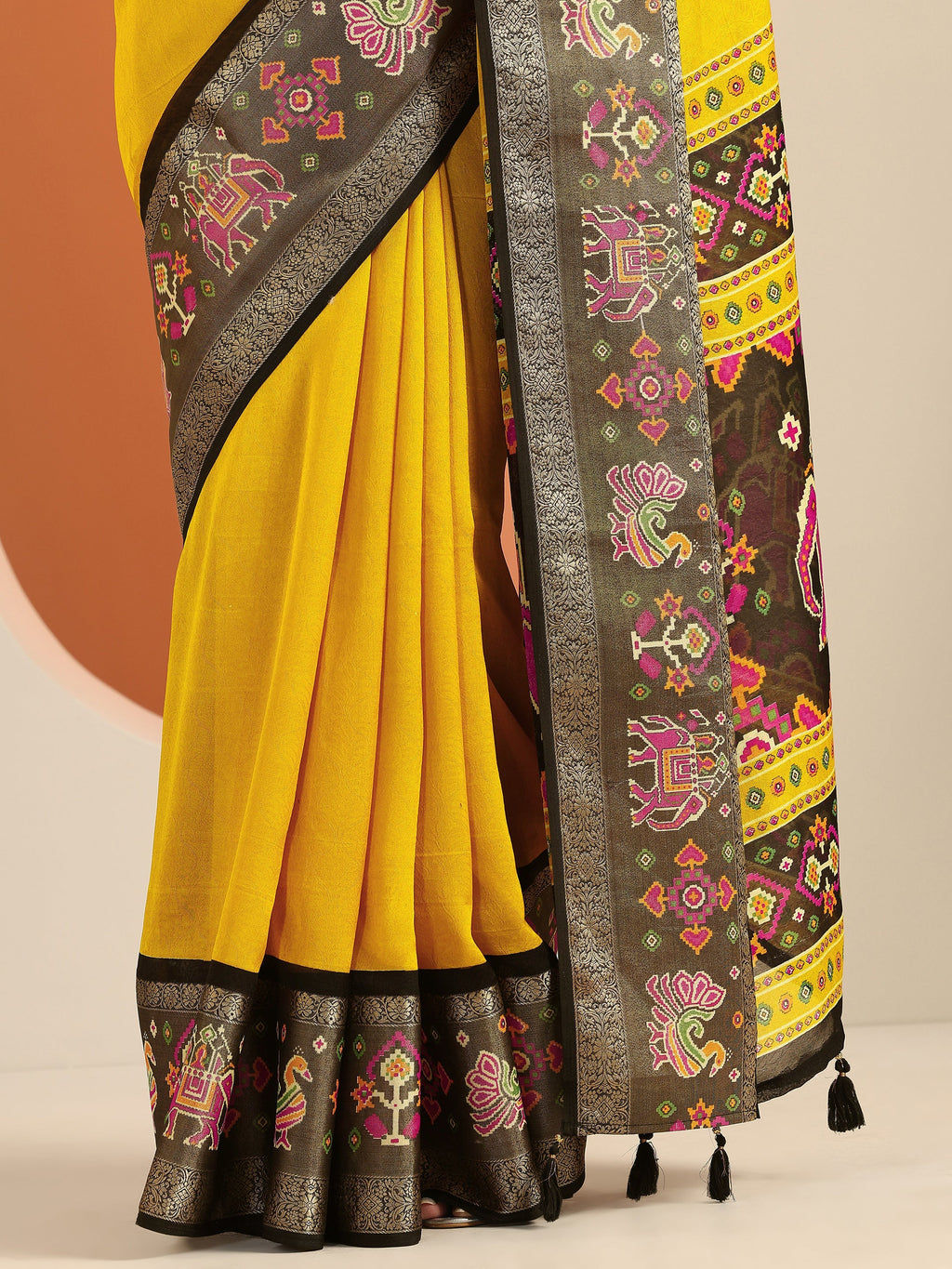 Libas Mustard Solid Georgette Saree With Unstitched Blouse Piece