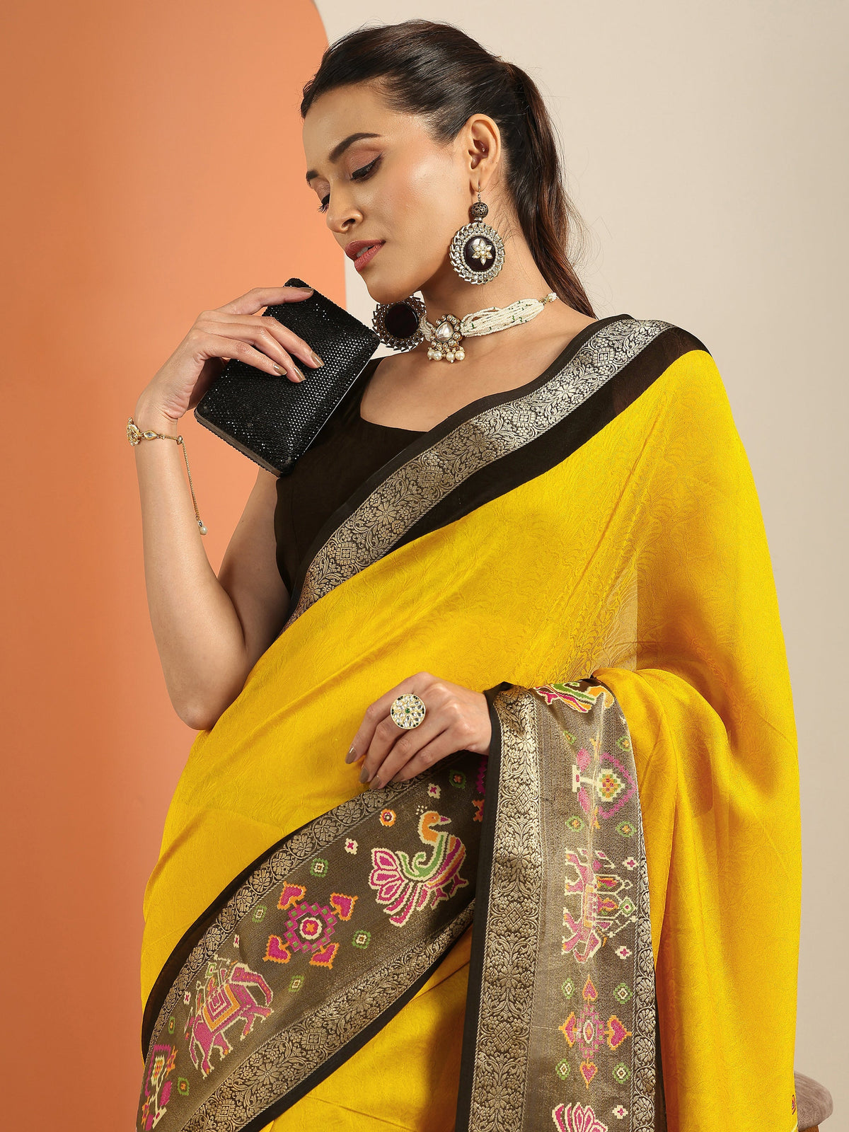 Libas Mustard Solid Georgette Saree With Unstitched Blouse Piece
