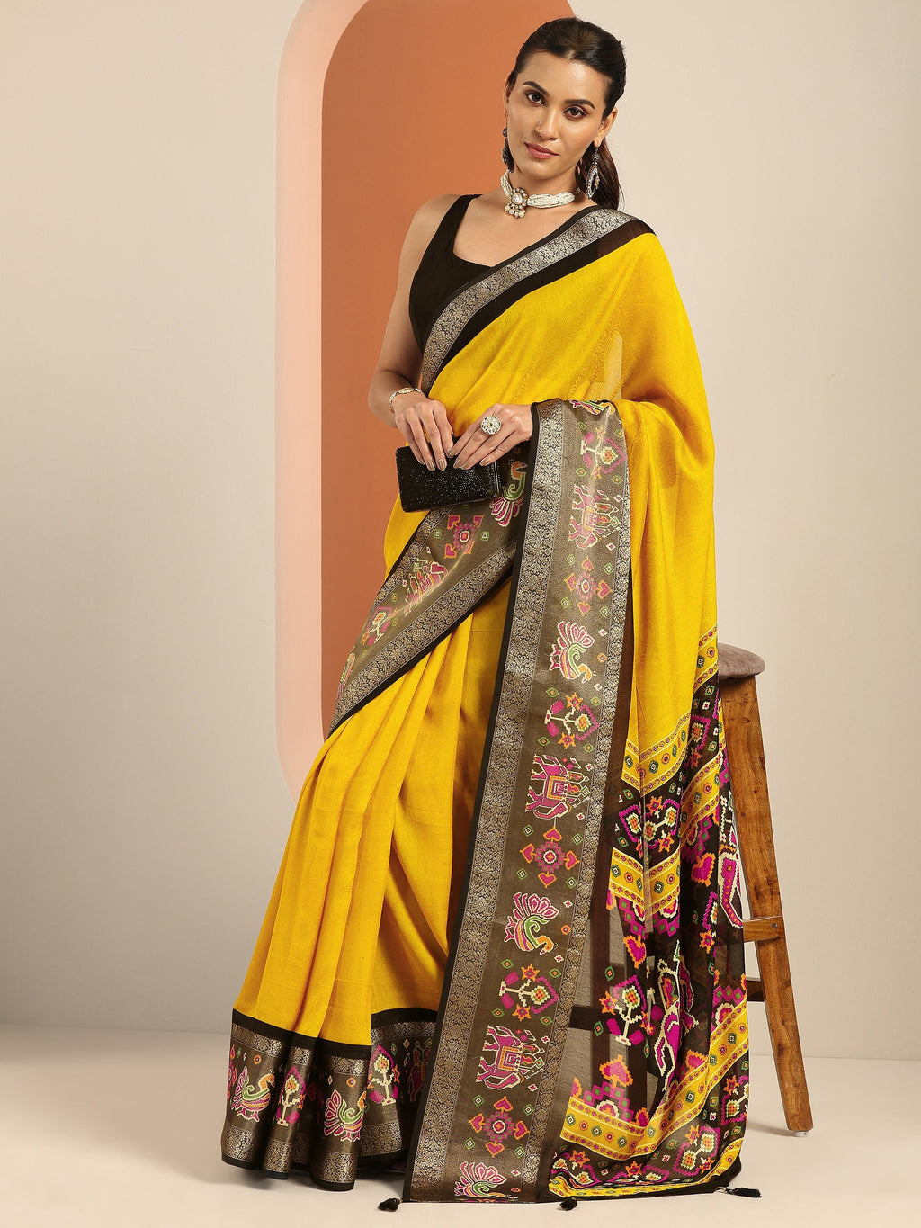 Libas Mustard Solid Georgette Saree With Unstitched Blouse Piece