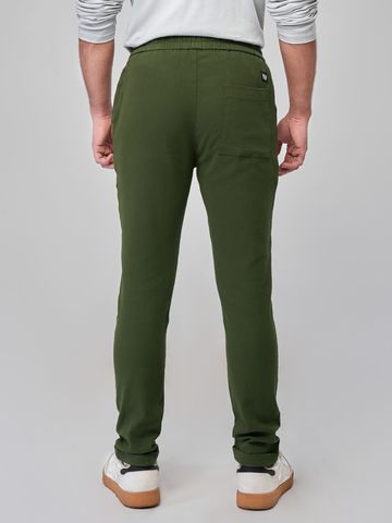 Buy Solids Dark Olive Cotton Stretch Structured Pants Online F56