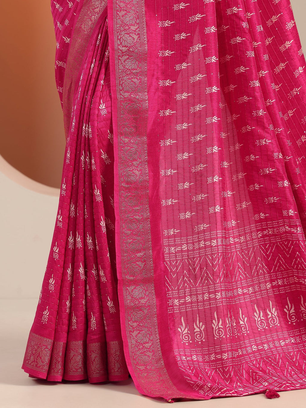 Libas Pink Printed Silk Blend Saree With Unstitched Blouse Piece S45