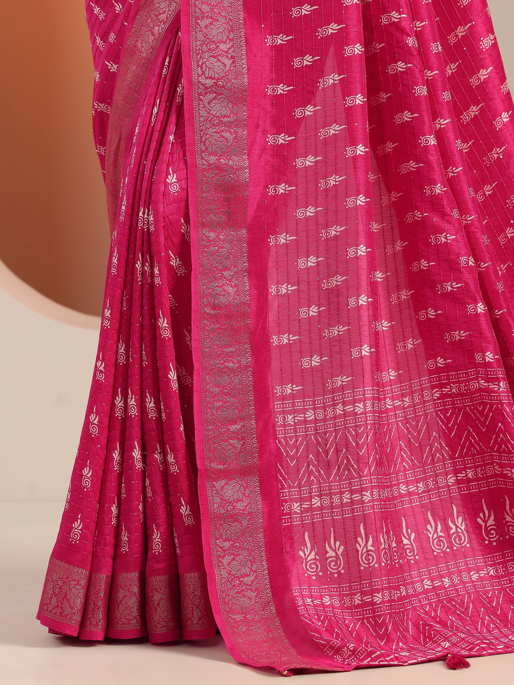 Libas Pink Printed Silk Blend Saree With Unstitched Blouse Piece