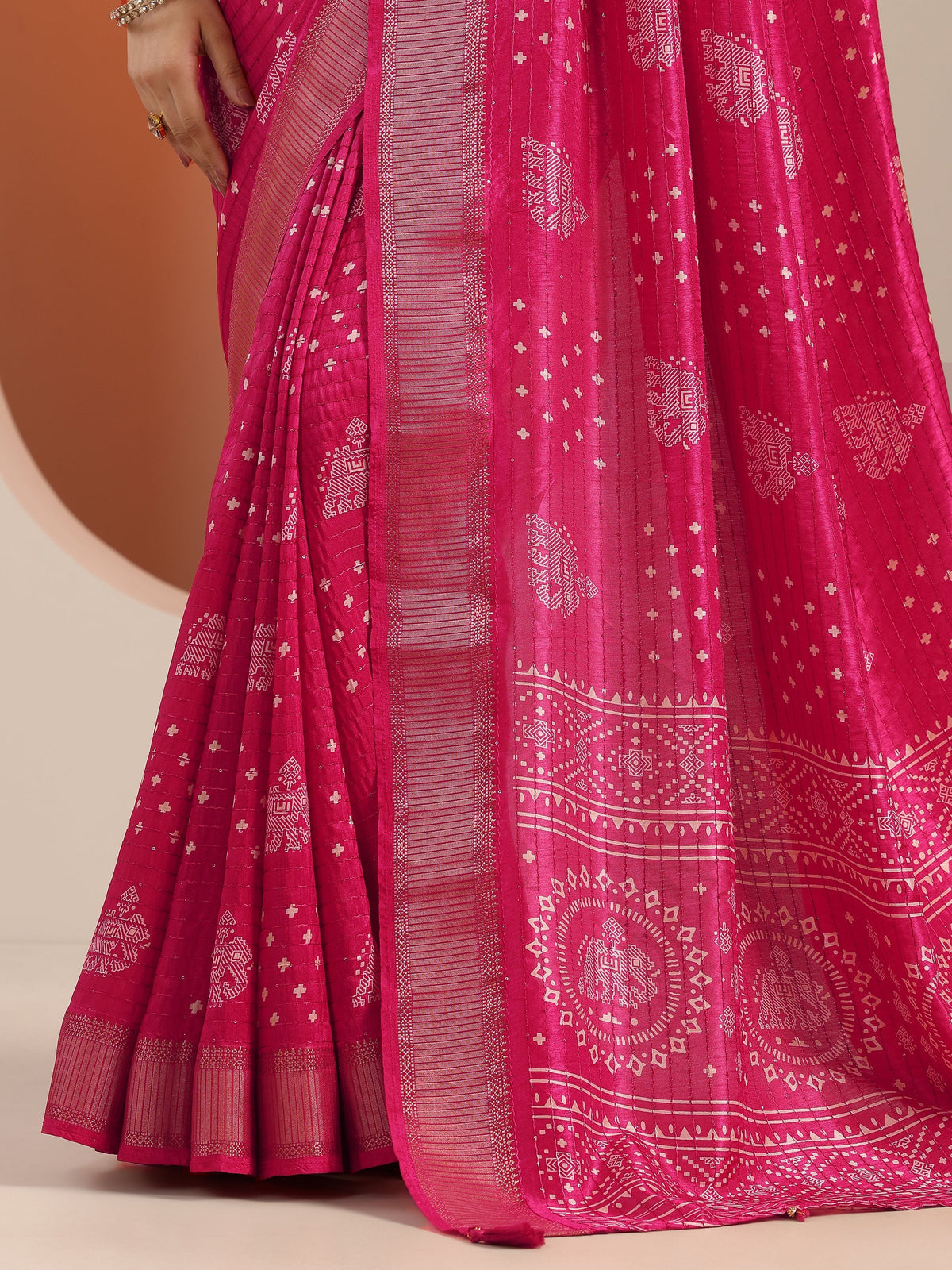 Libas Pink Printed Silk Blend Saree With Unstitched Blouse Piece