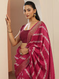 Libas Pink Printed Silk Blend Saree With Unstitched Blouse Piece