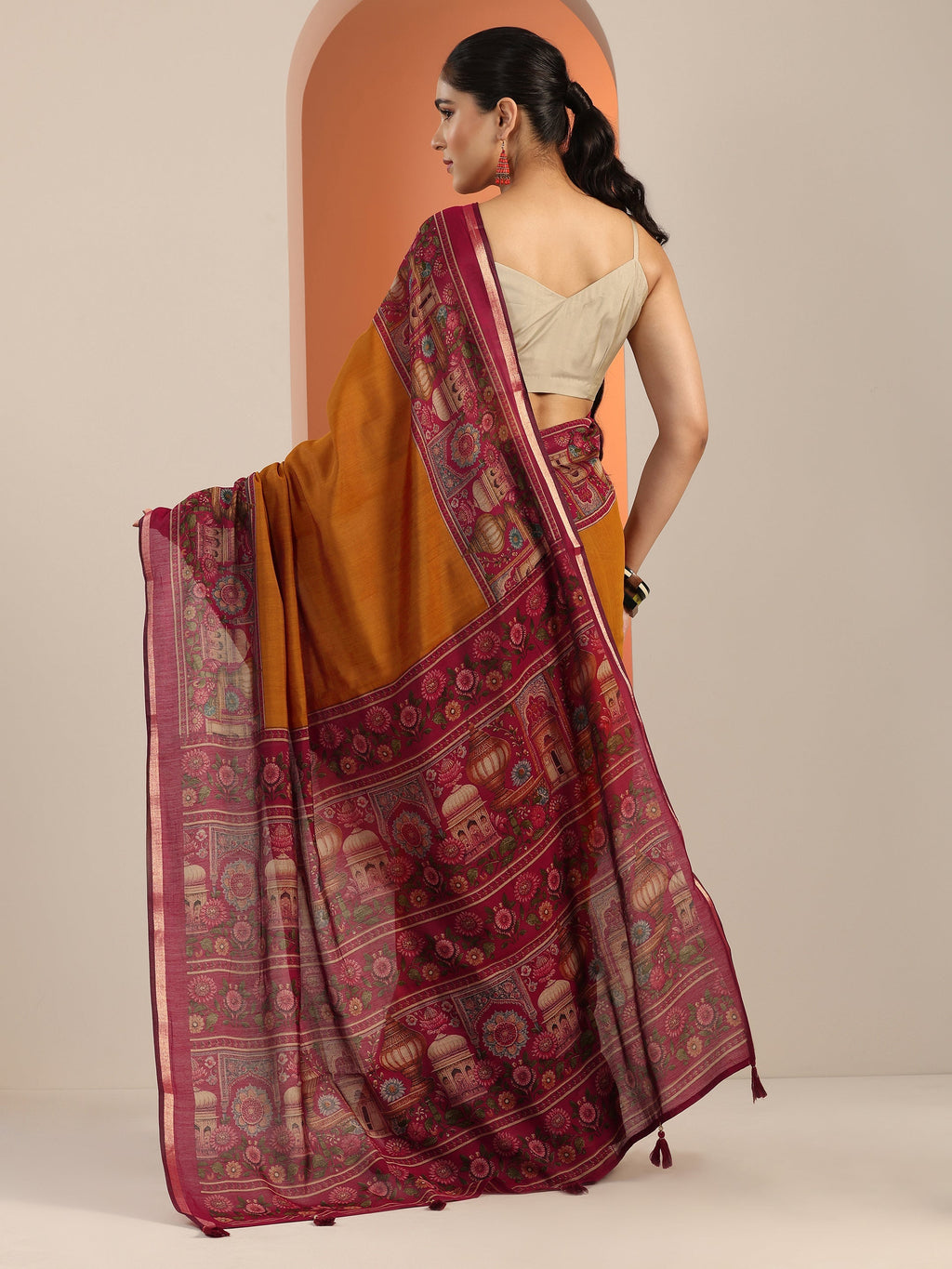Libas Mustard Solid Cotton Blend Saree With Unstitched Blouse Piece