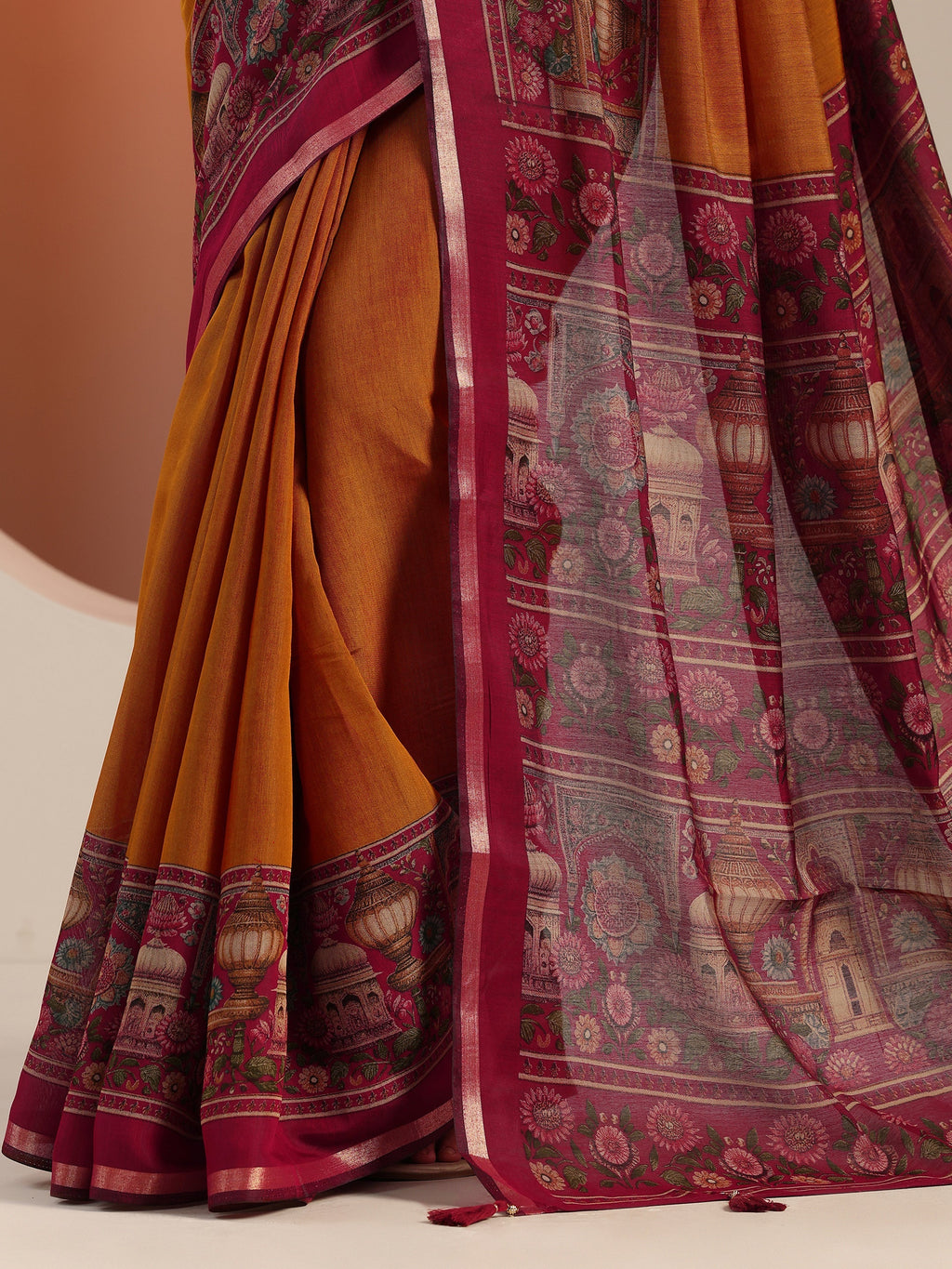 Libas Mustard Solid Cotton Blend Saree With Unstitched Blouse Piece
