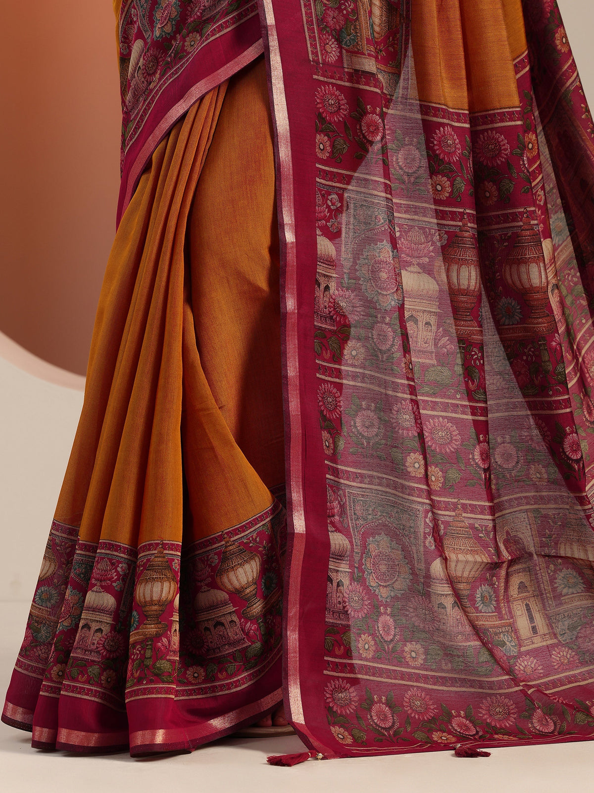 Libas Mustard Solid Cotton Blend Saree With Unstitched Blouse Piece