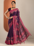 Libas Purple Solid Cotton Blend Saree With Unstitched Blouse Piece