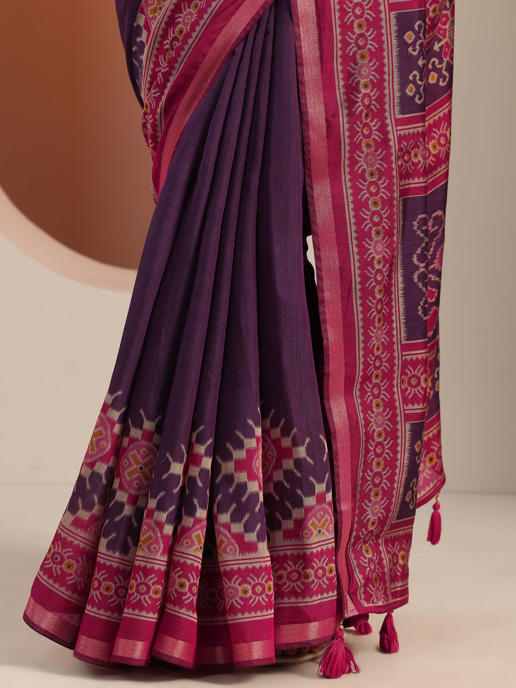 Libas Purple Solid Cotton Blend Saree With Unstitched Blouse Piece