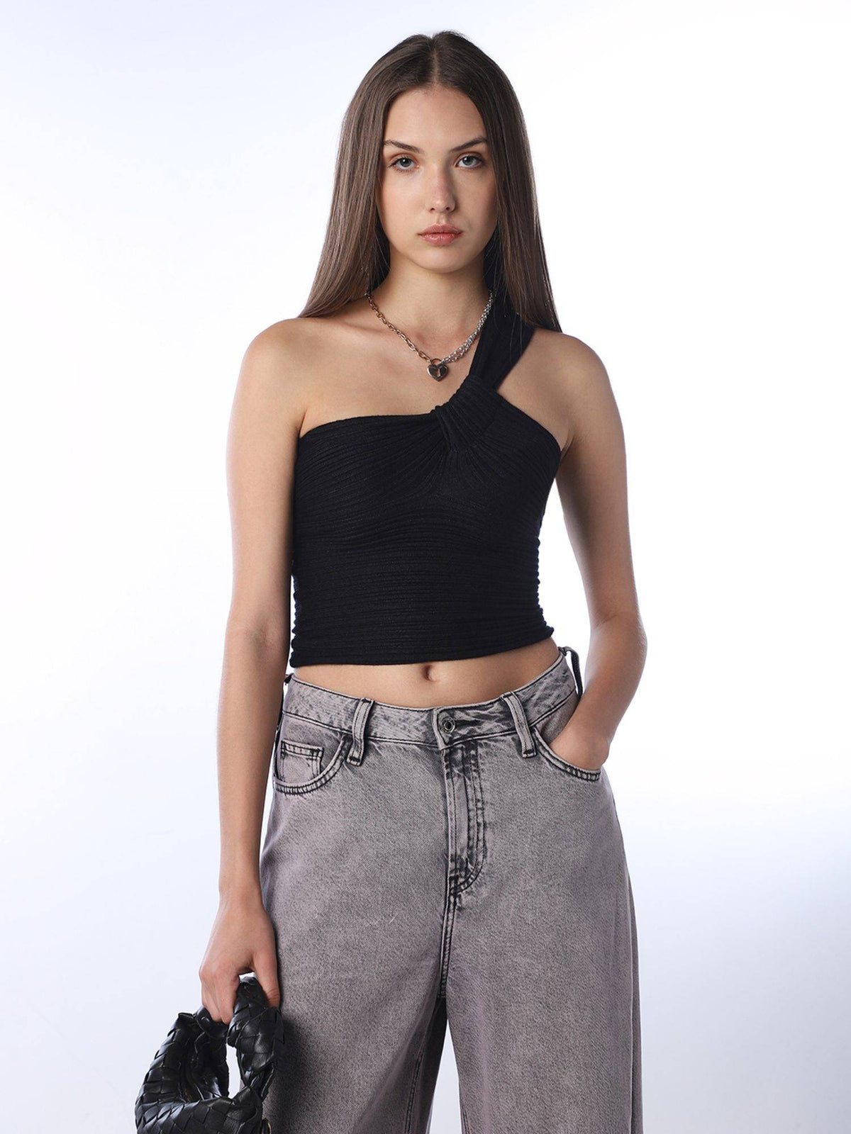 Women's Solid Slim Fit Black Crop Top | CT61 - view 1