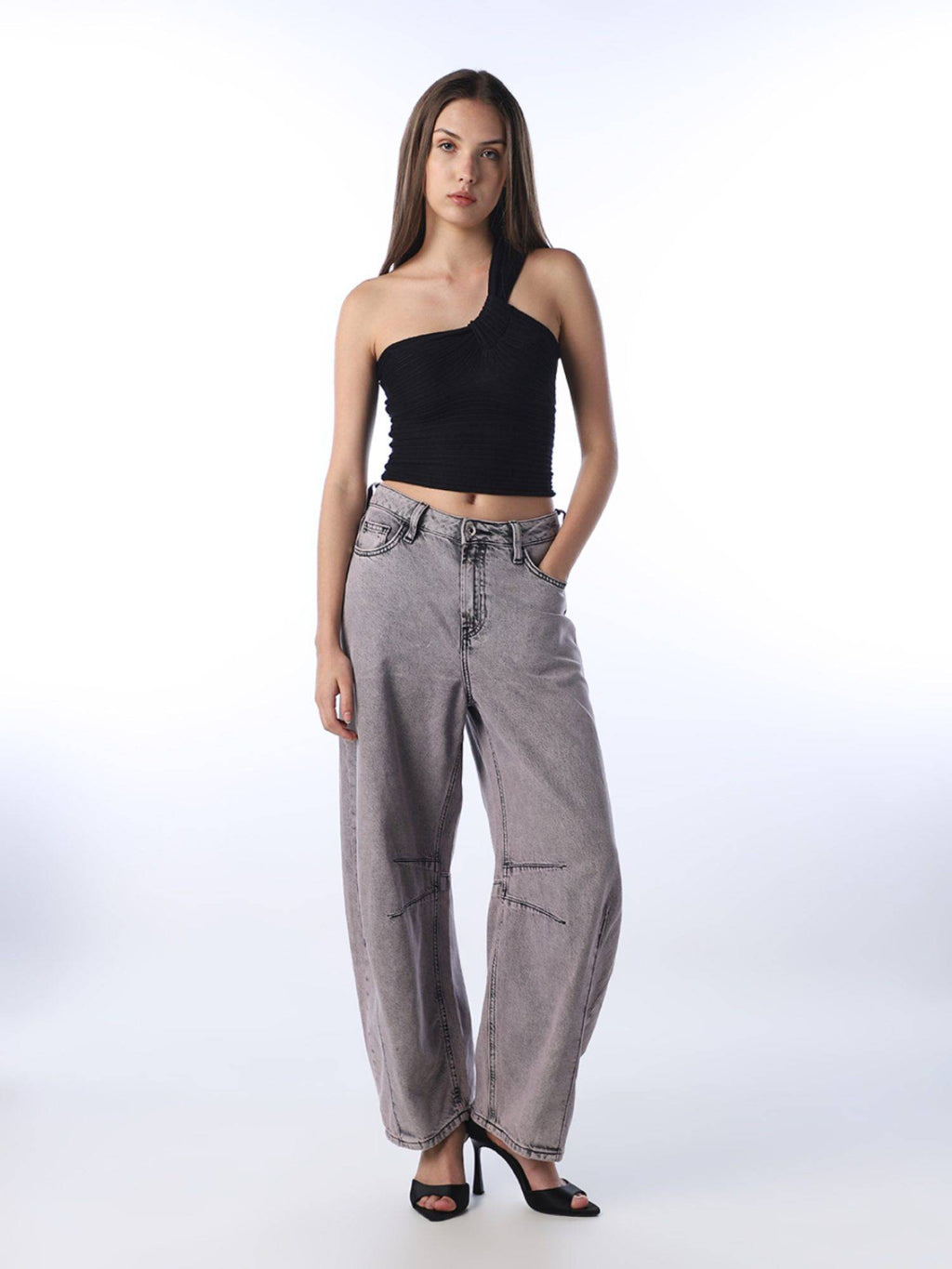 Women's Solid Slim Fit Black Crop Top | CT61 - view 2