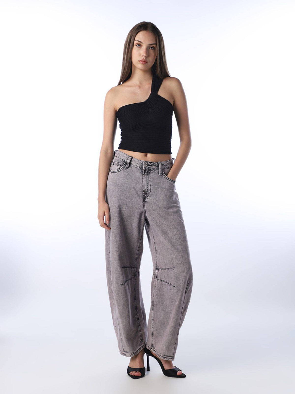 Women's Solid Slim Fit Black Crop Top | CT61 - view 2