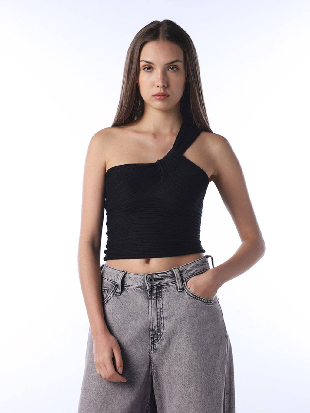Women's Solid Slim Fit Black Crop Top | CT61 - view 3