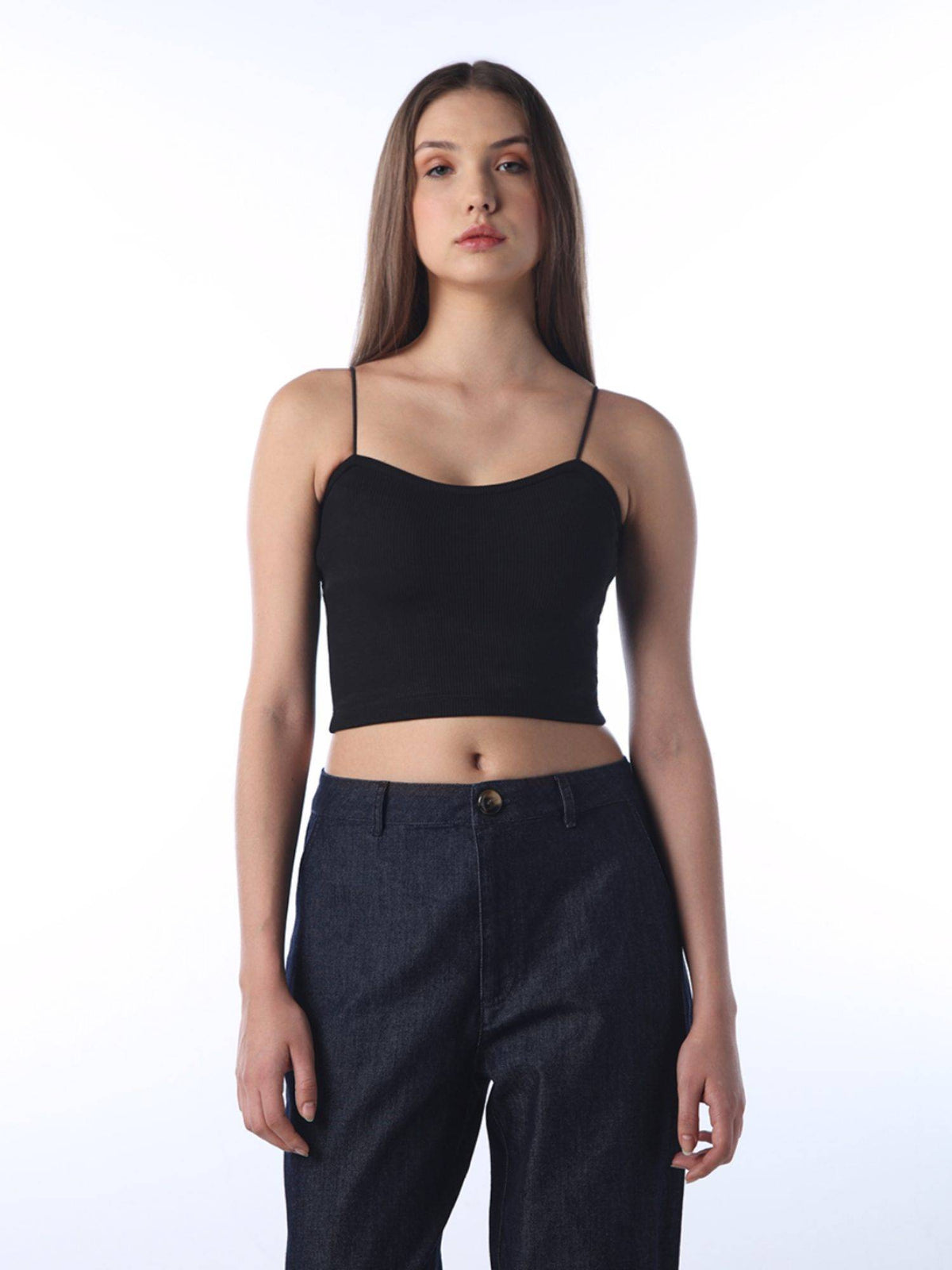 Women's Solid Regular Fit Black Crop Top | O24 - view 1