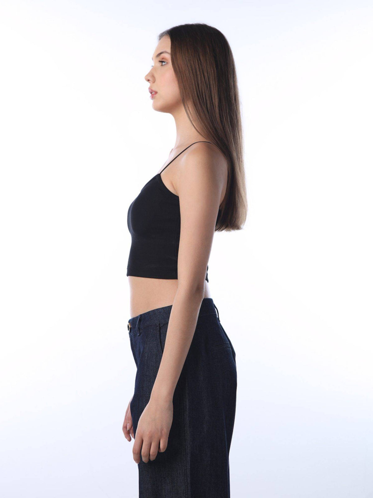 Women's Solid Regular Fit Black Crop Top | O24 - view 5