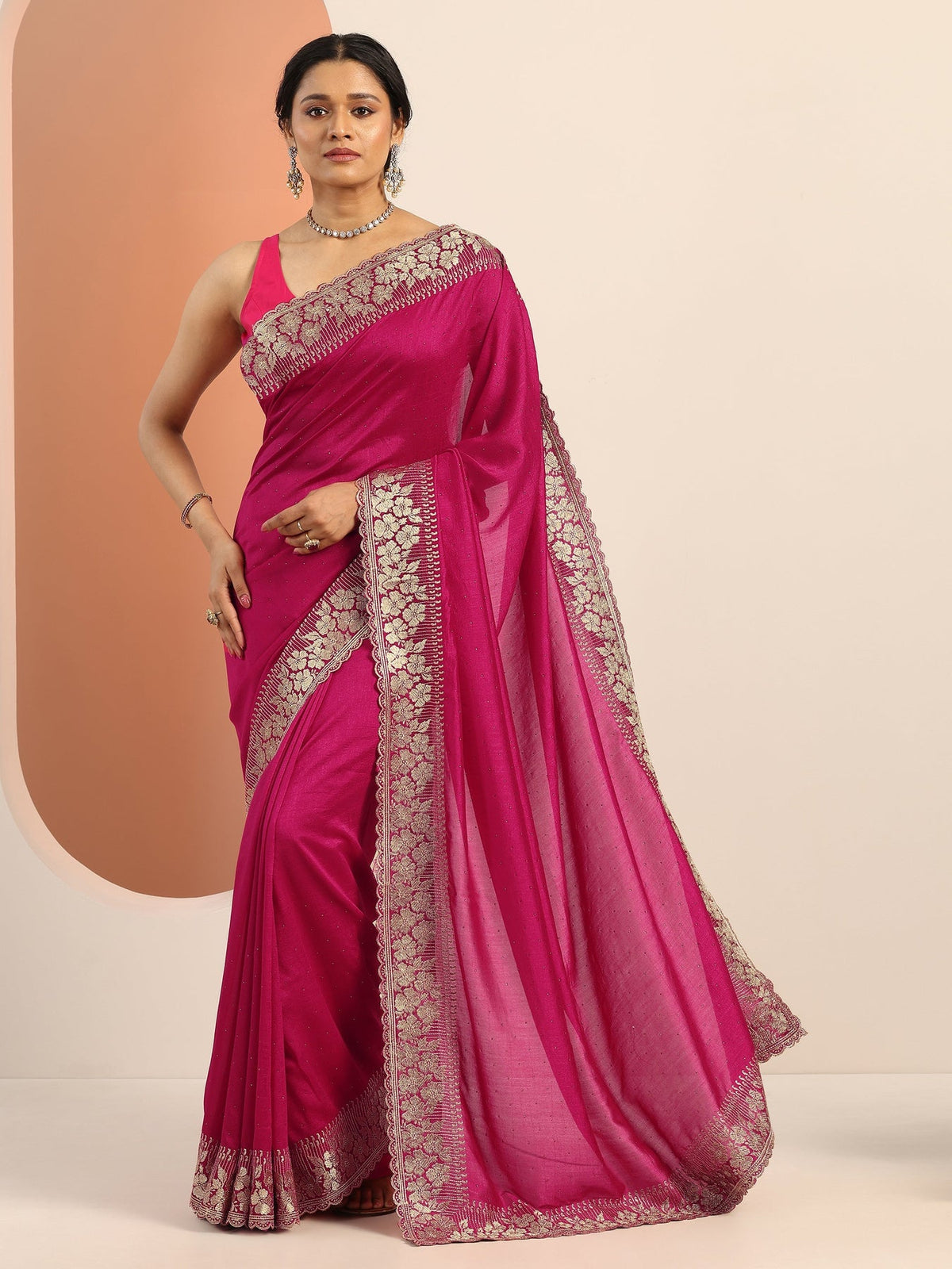 Libas Pink Embellished Silk blend Saree With Unstitched Blouse Piece S45