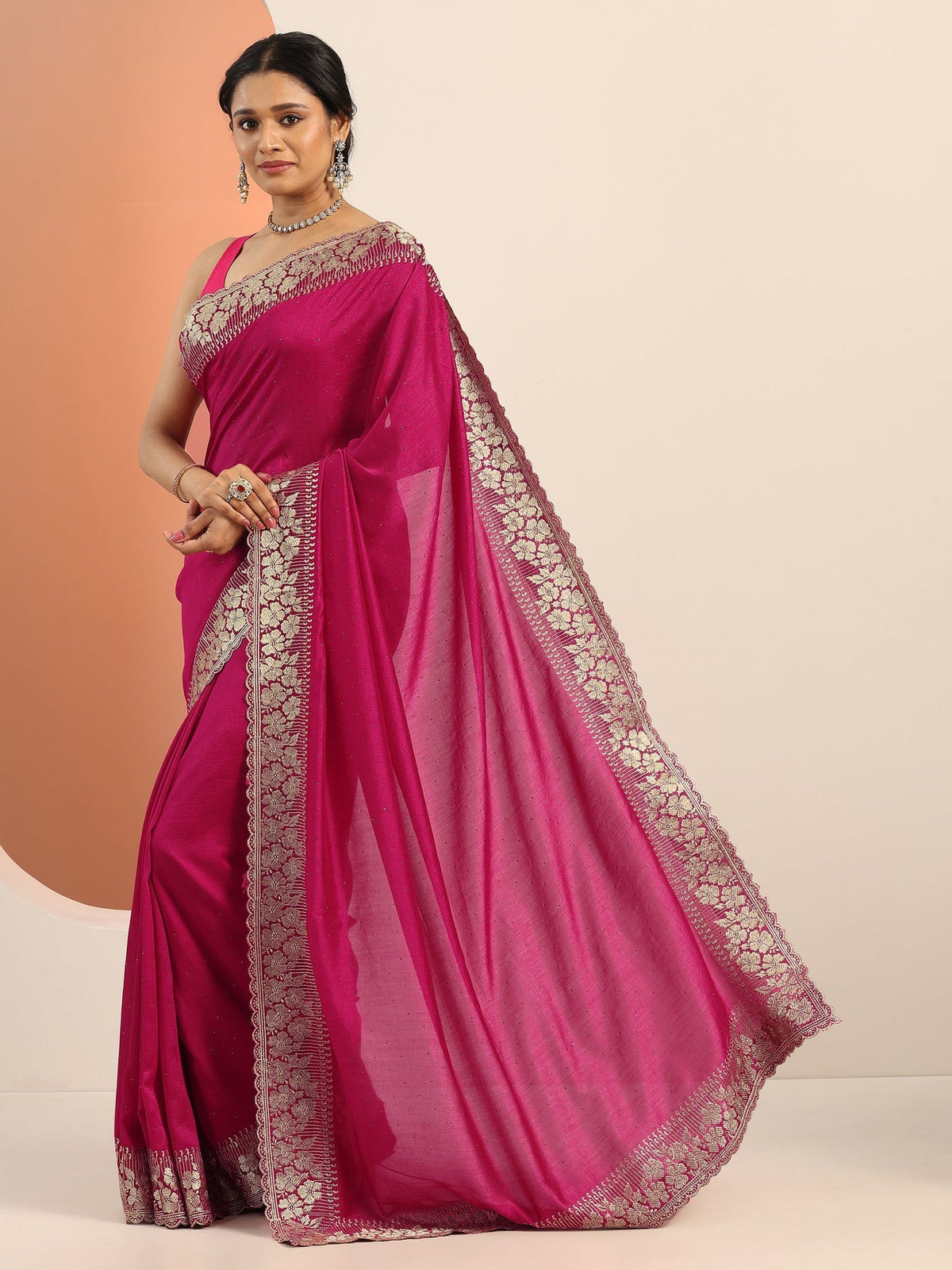 Libas Pink Embellished Silk blend Saree With Unstitched Blouse Piece S45