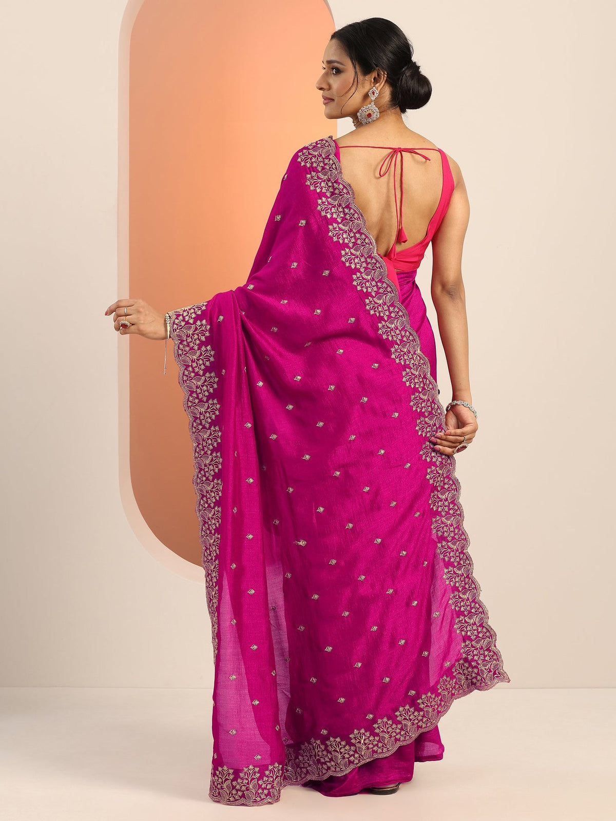 Libas Pink Embroidered Silk blend Saree With Unstitched Blouse Piece S45