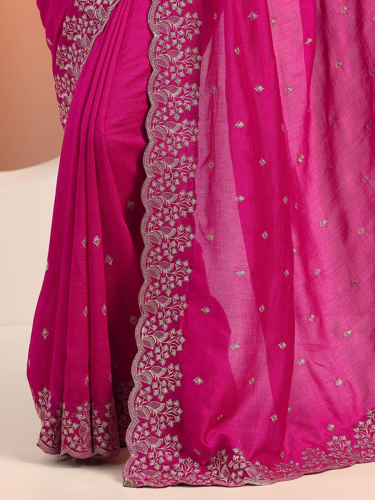 Libas Pink Embroidered Silk blend Saree With Unstitched Blouse Piece S45