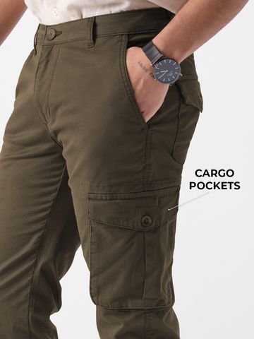 Buy Solids: Dark Olive Men Cargo Pants Online F56