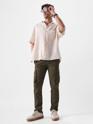 Buy Solids: Dark Olive Men Cargo Pants Online F56
