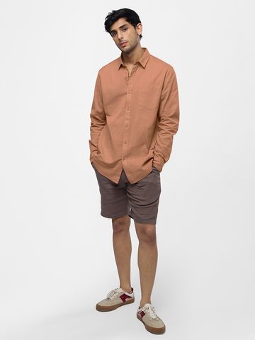 Buy Solids: Orange Men Cotton Linen Shirts Online C76