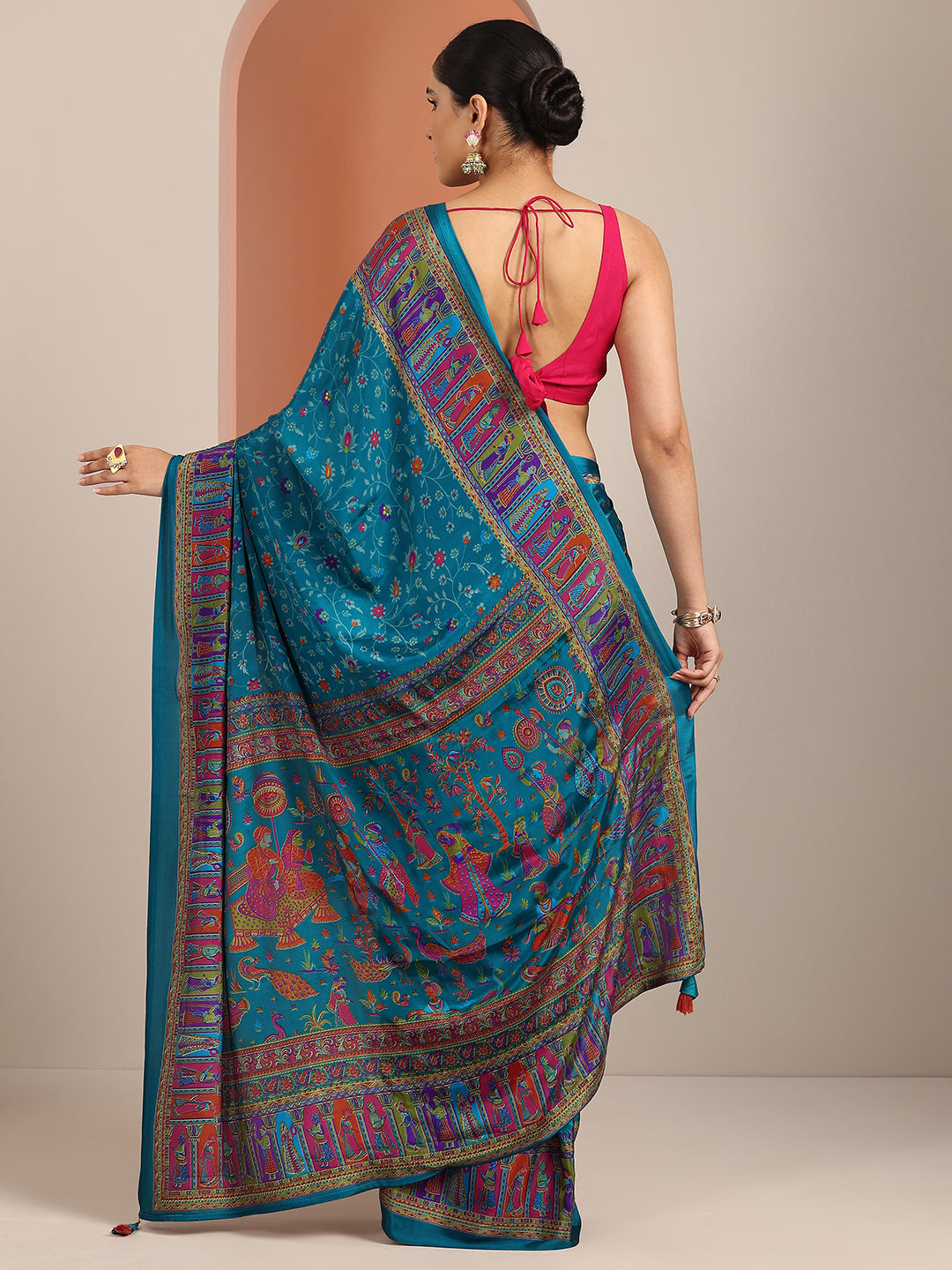Libas Blue Printed Crepe Saree With Unstitched Blouse Piece