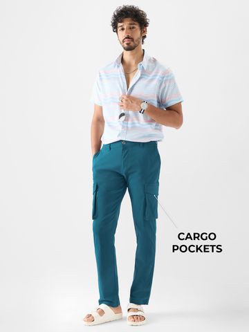 Buy Solids: Steel Blue Men Cargo Pants Online F56