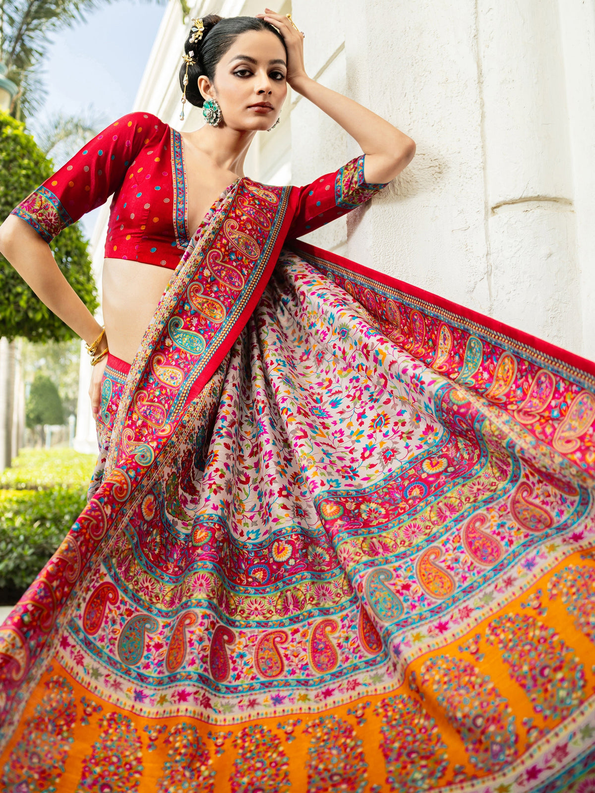 Libas Multi Printed Silk Blend Saree With Unstitched Blouse Piece