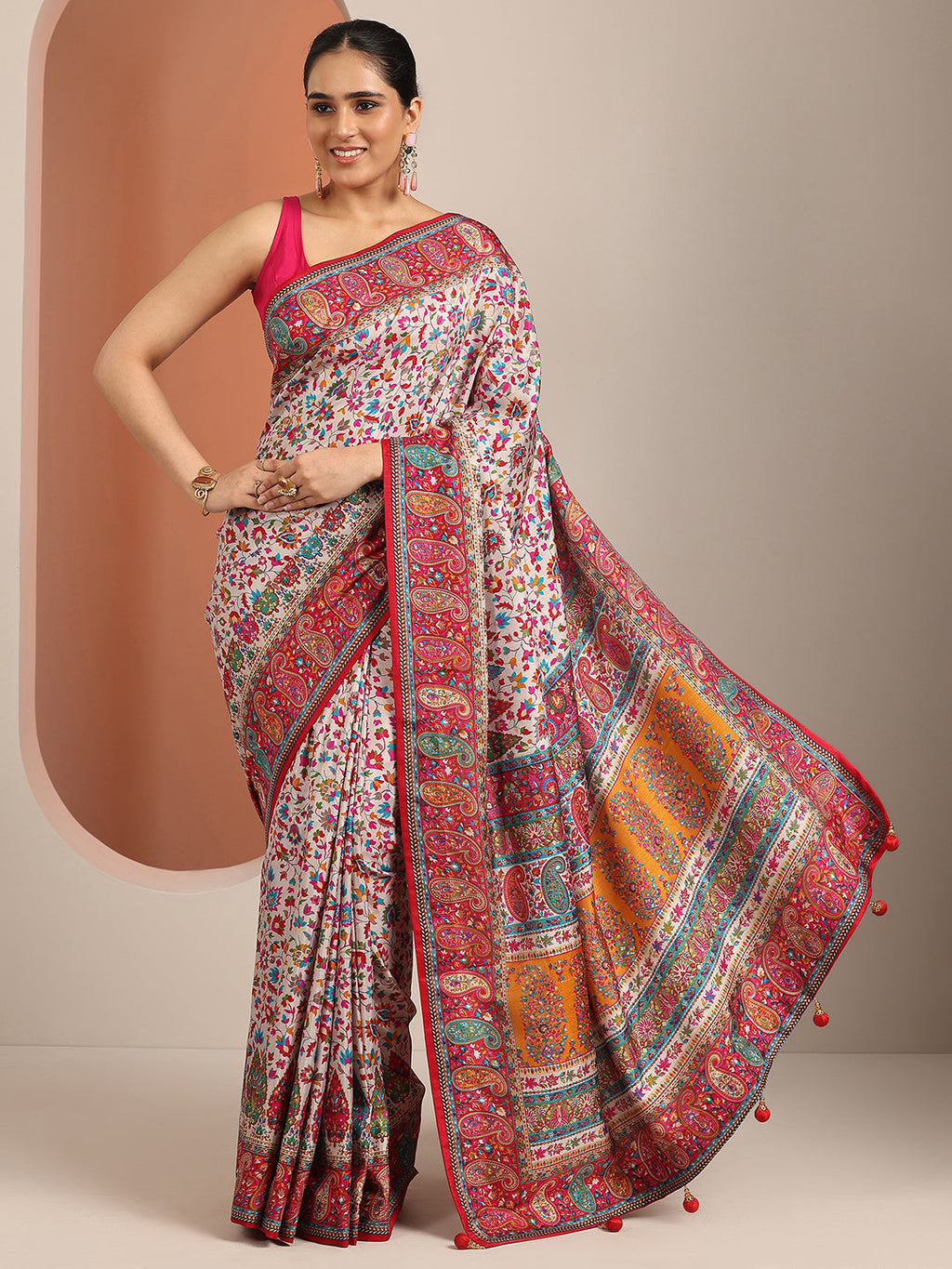 Libas Multi Printed Silk Blend Saree With Unstitched Blouse Piece