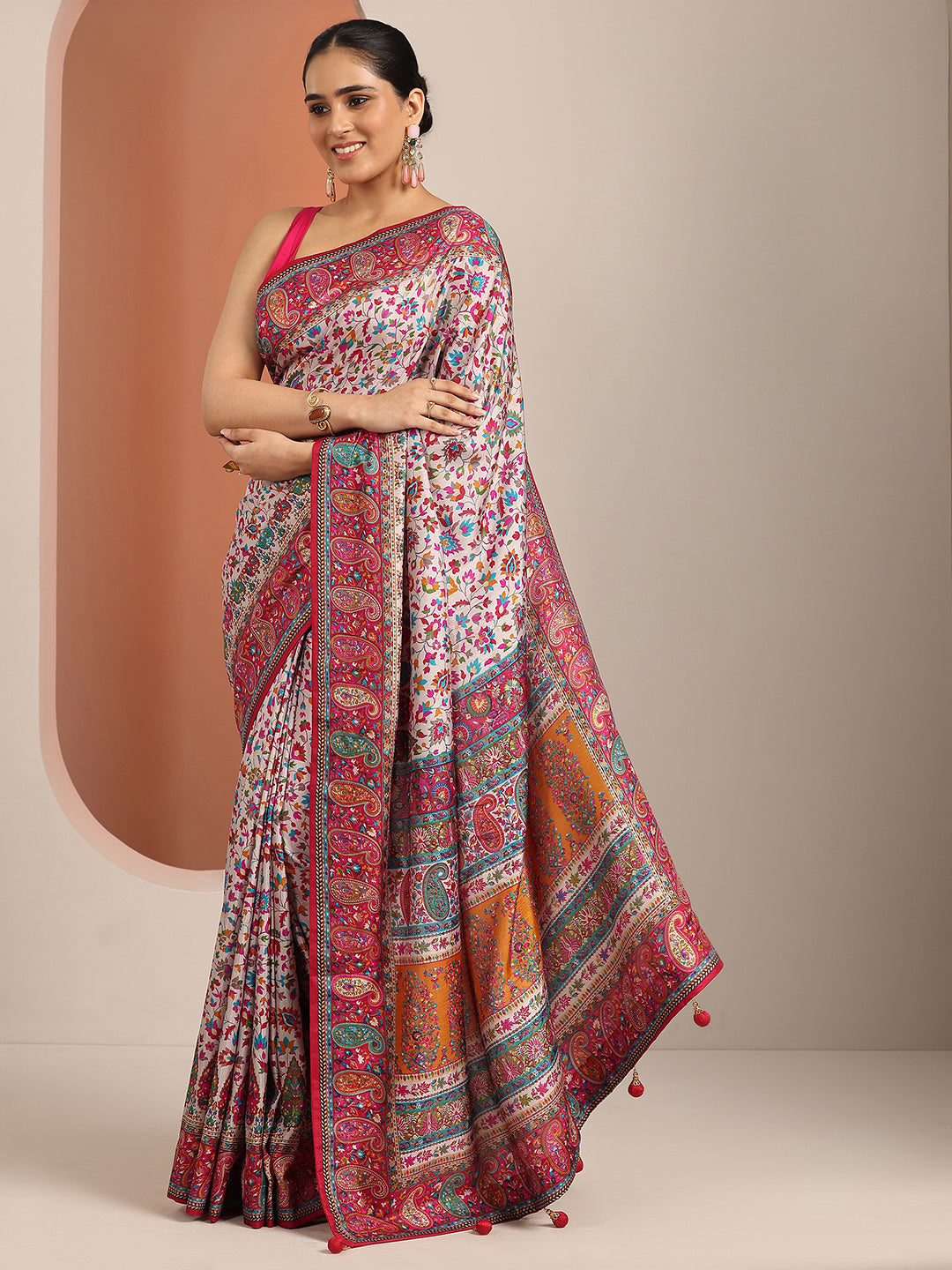 Libas Multi Printed Silk Blend Saree With Unstitched Blouse Piece