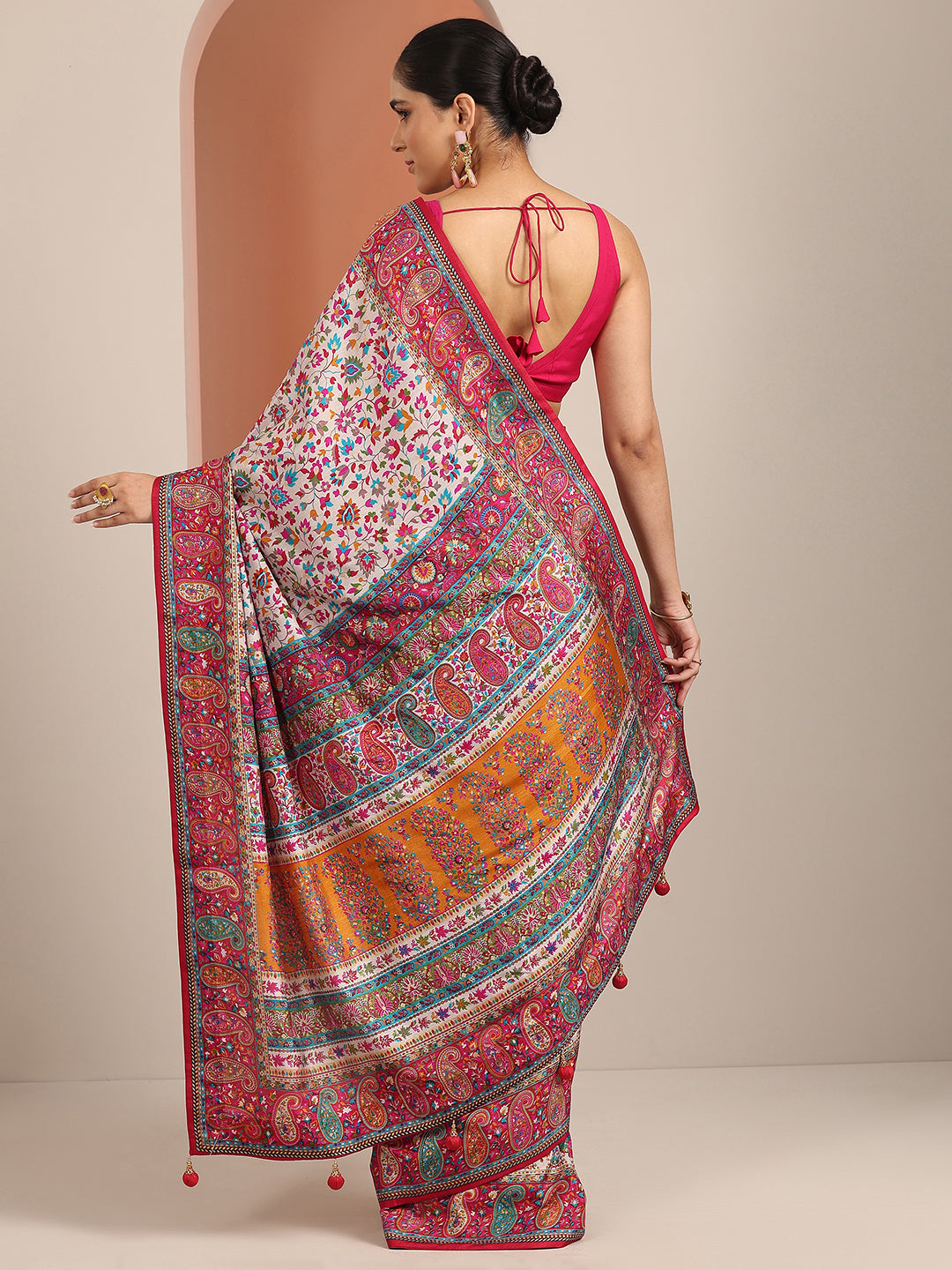Libas Multi Printed Silk Blend Saree With Unstitched Blouse Piece