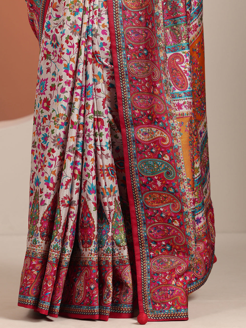 Libas Multi Printed Silk Blend Saree With Unstitched Blouse Piece