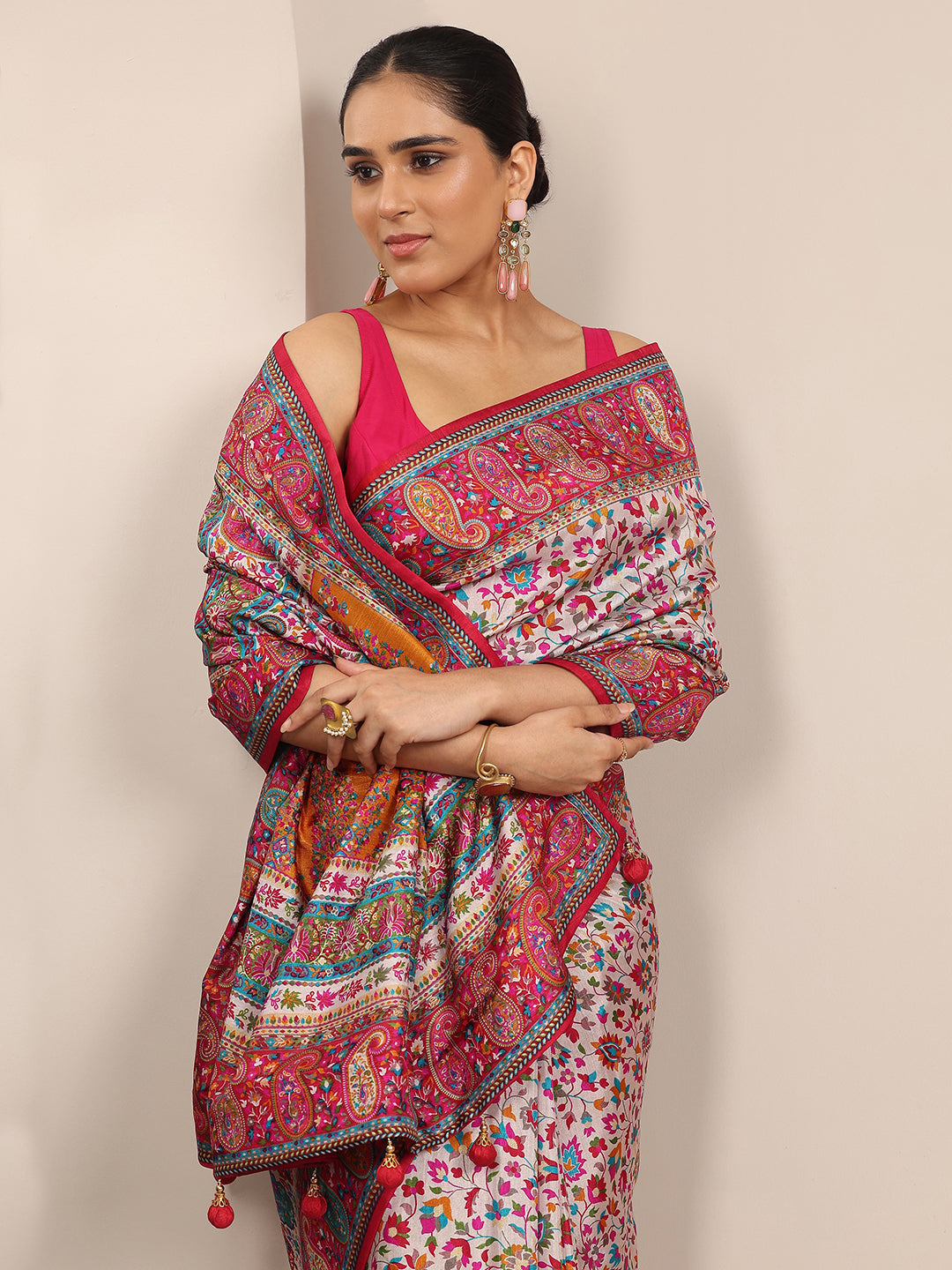 Libas Multi Printed Silk Blend Saree With Unstitched Blouse Piece