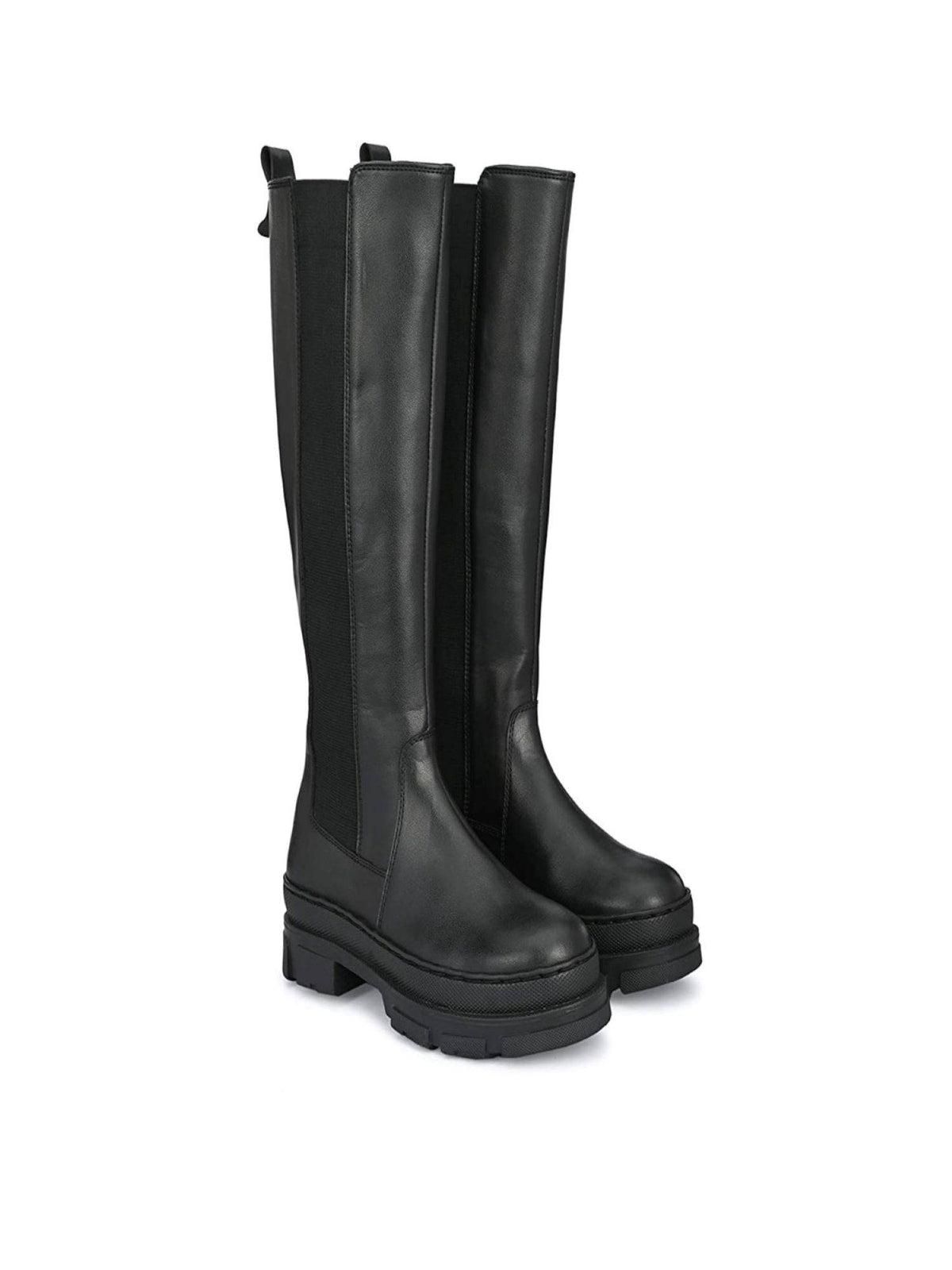 Black Women Vegan Leather Knee High Chelsea Boots | BT61 - view 1