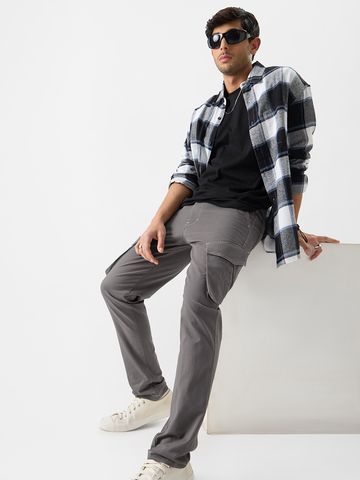 Buy Solids: Light Grey Men Cargo Pants Online F56