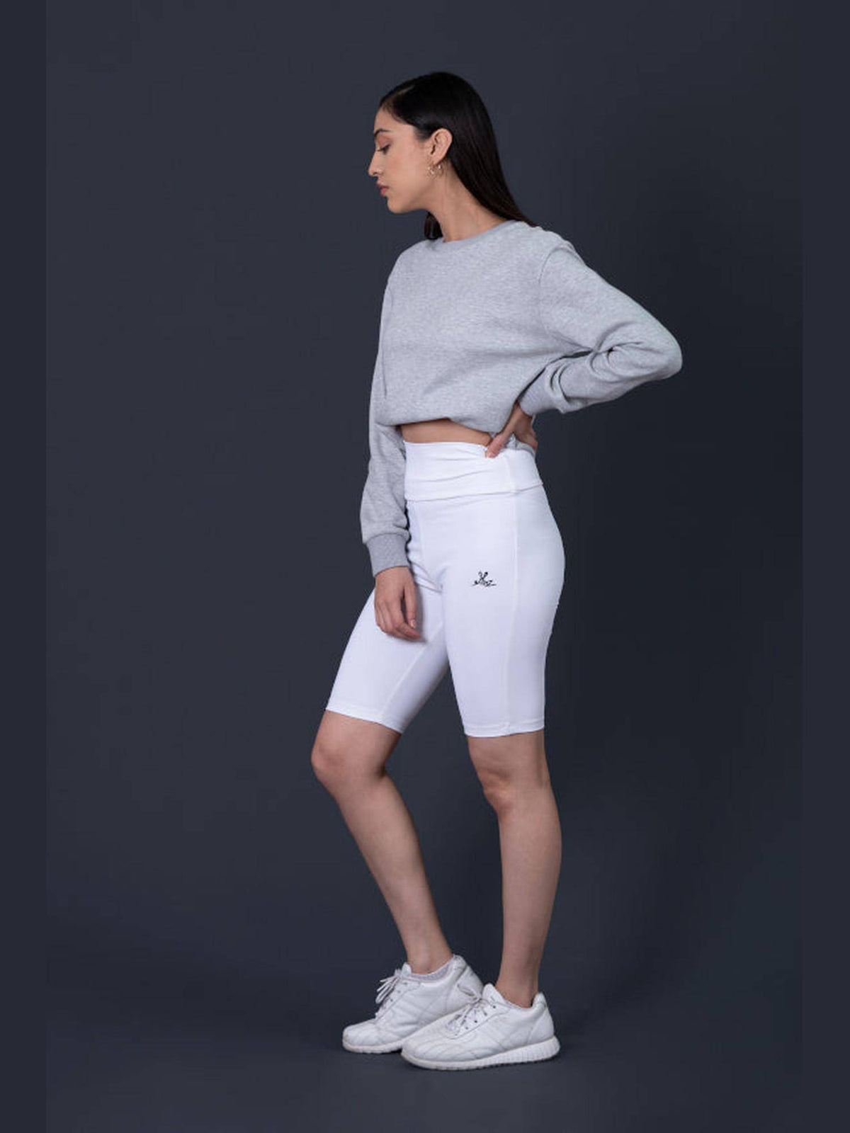 White Pure Cotton Fitted Solid Shorts - view 3