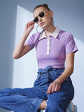 Lavender Contrast Collar Polo T-Shirt | PW43 - view 1