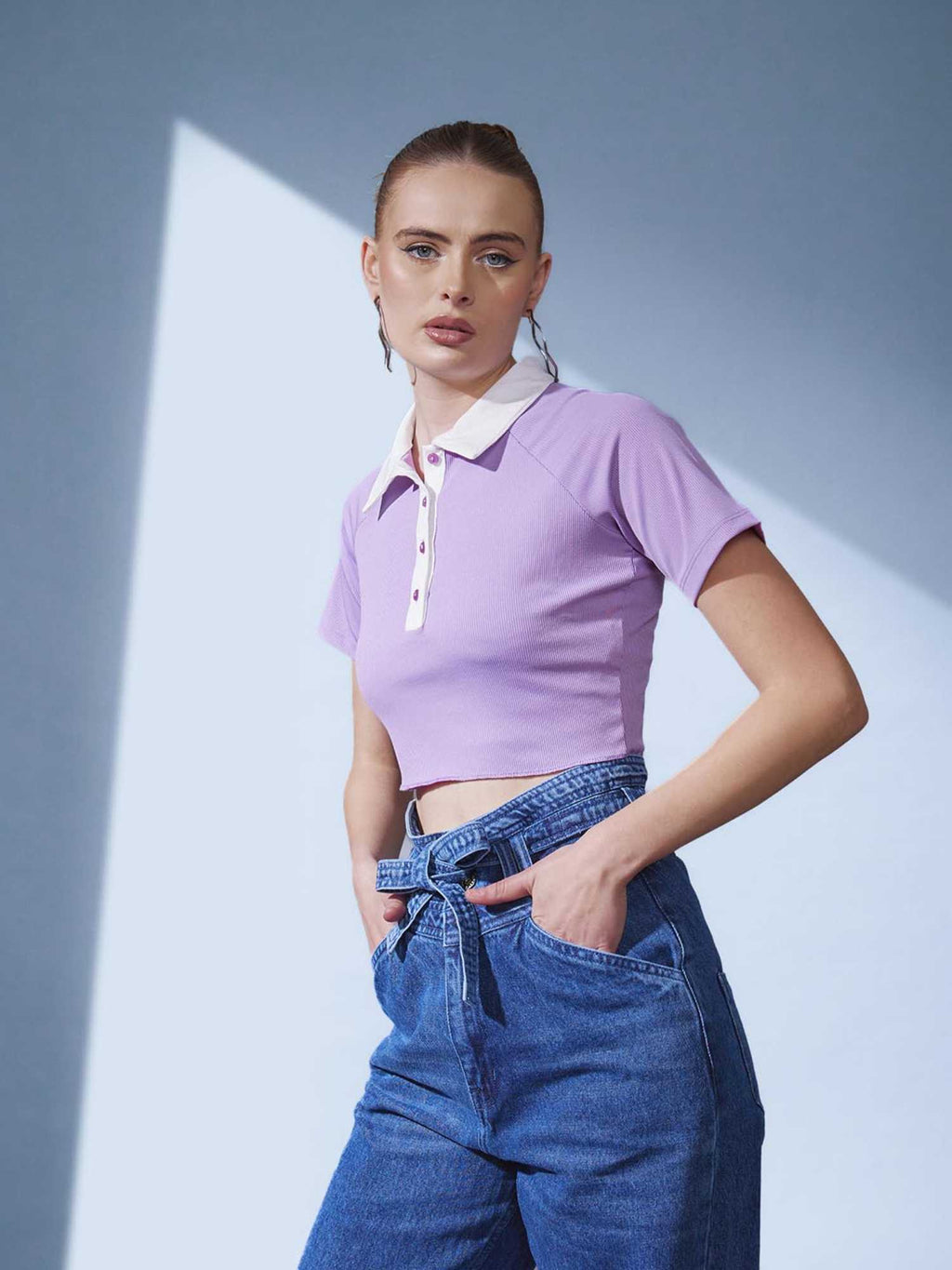 Lavender Contrast Collar Polo T-Shirt | PW43 - view 4