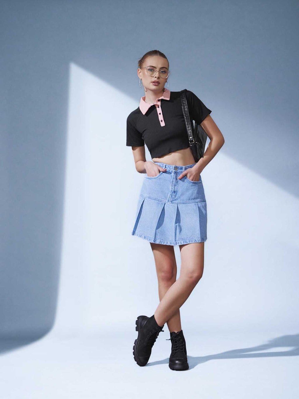 Black Contrast Collar Polo T-Shirt | PW43 - view 3