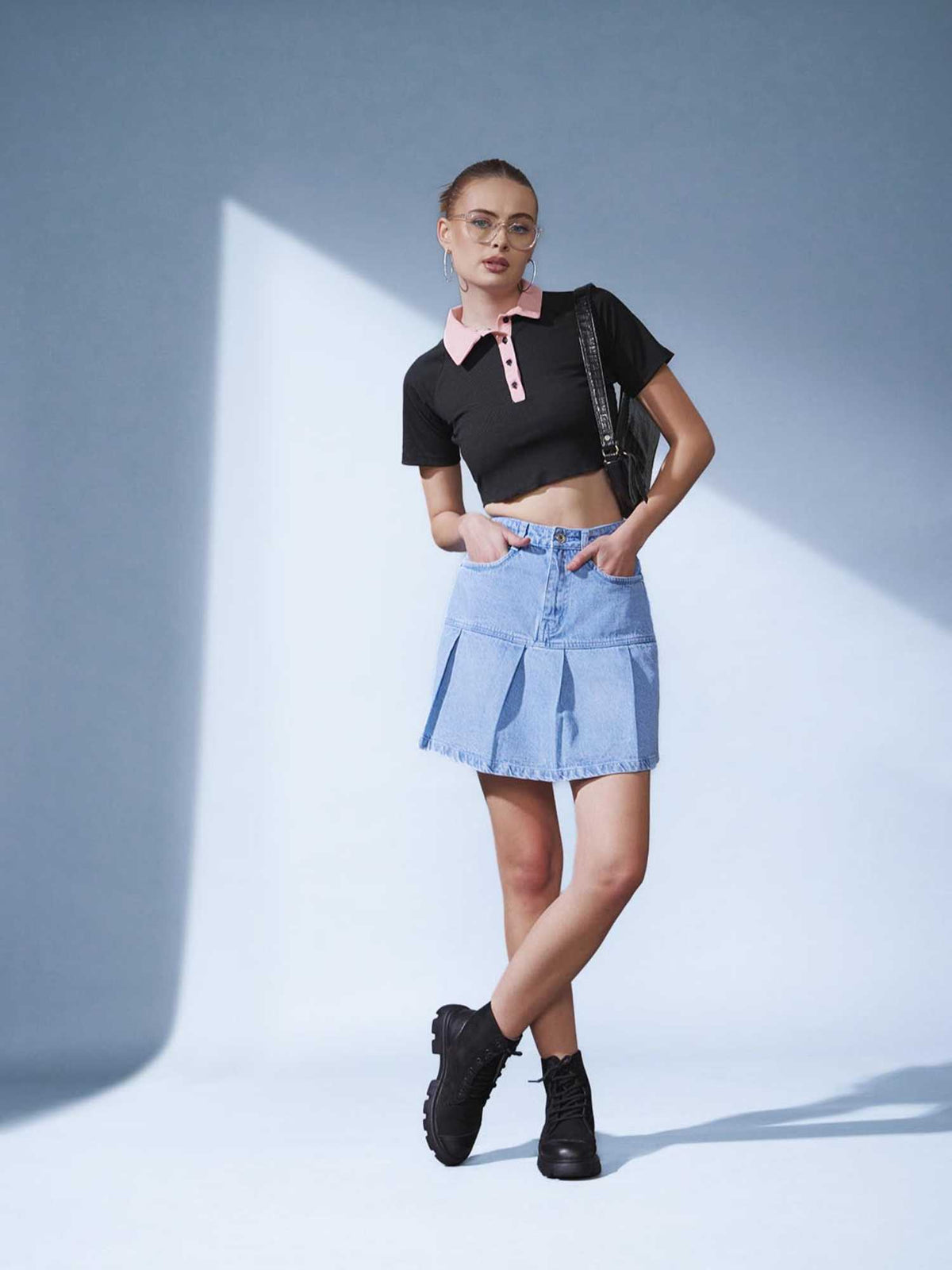 Black Contrast Collar Polo T-Shirt | PW43 - view 3