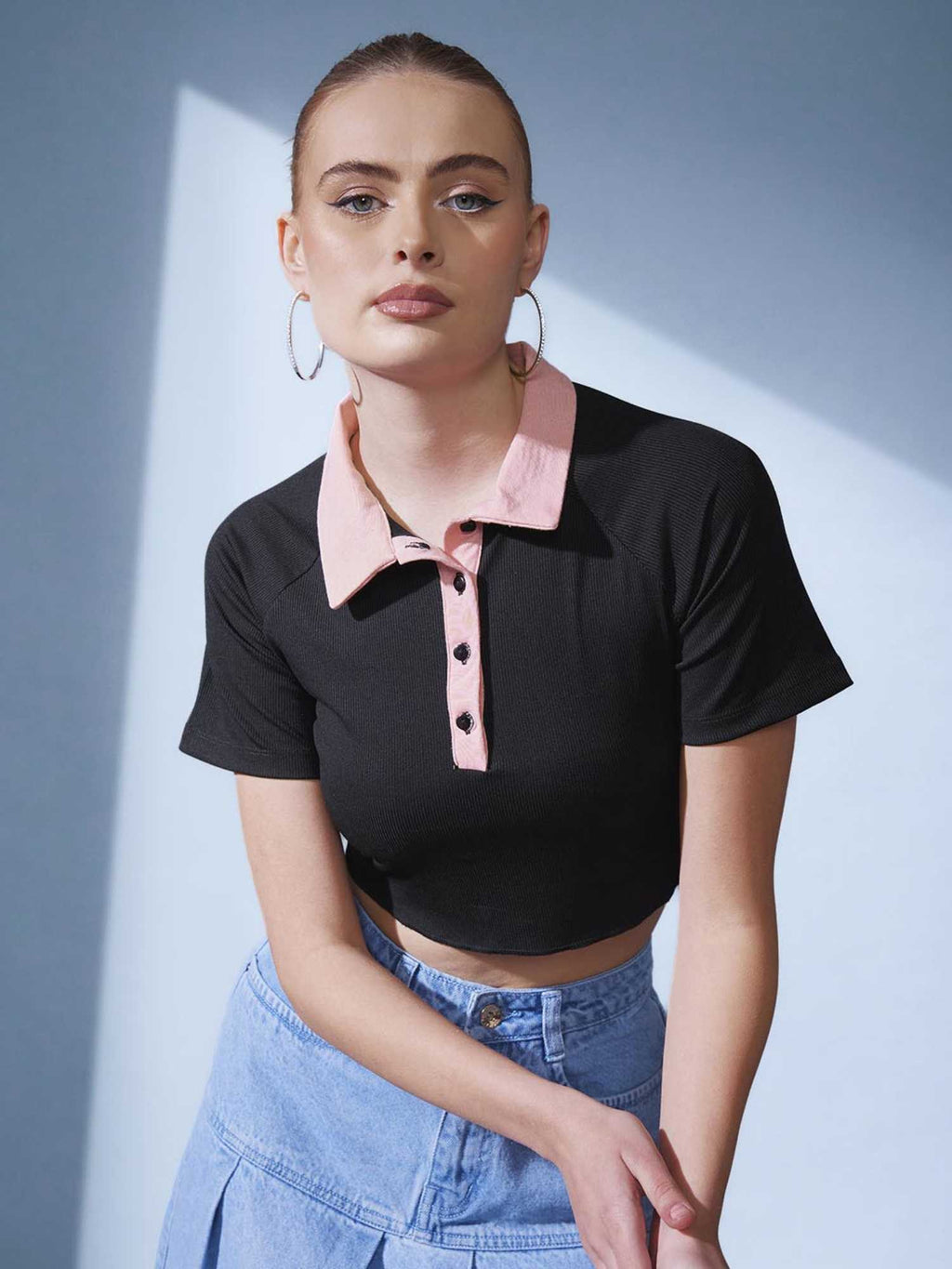 Black Contrast Collar Polo T-Shirt | PW43 - view 2