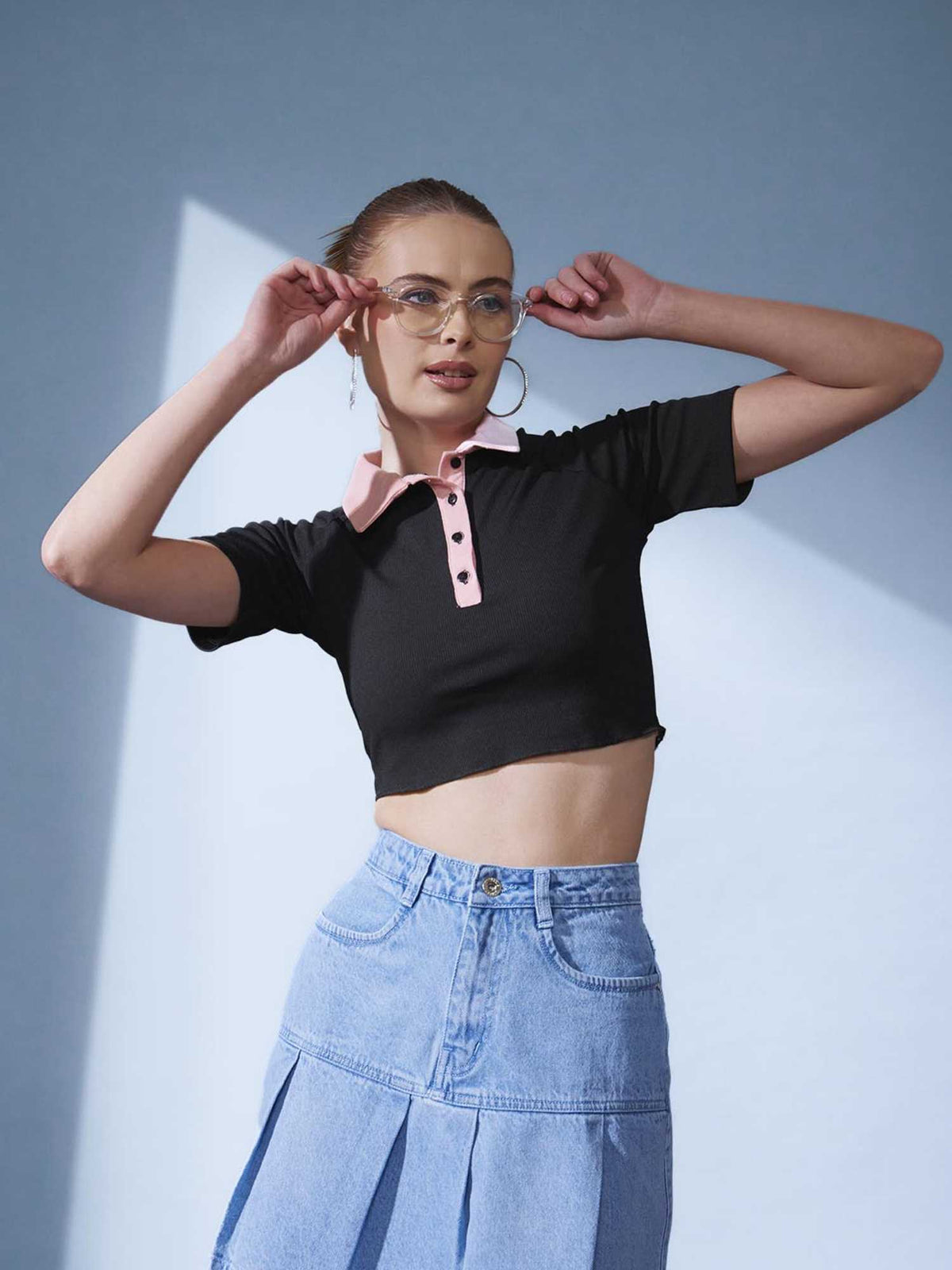 Black Contrast Collar Polo T-Shirt | PW43 - view 1