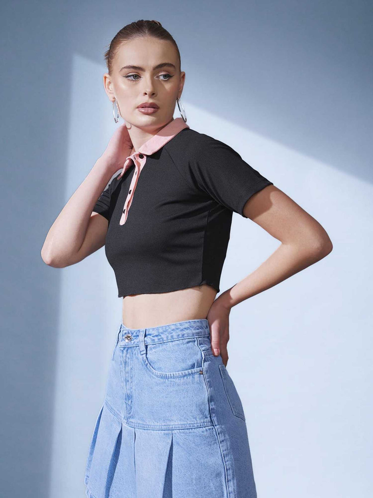 Black Contrast Collar Polo T-Shirt | PW43 - view 4