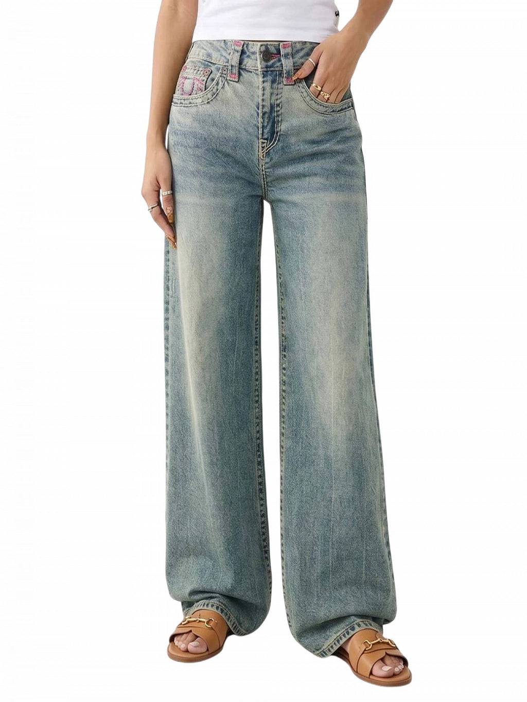 Light Grey Mid Rise Baggy Jeans | BG78 - view 1