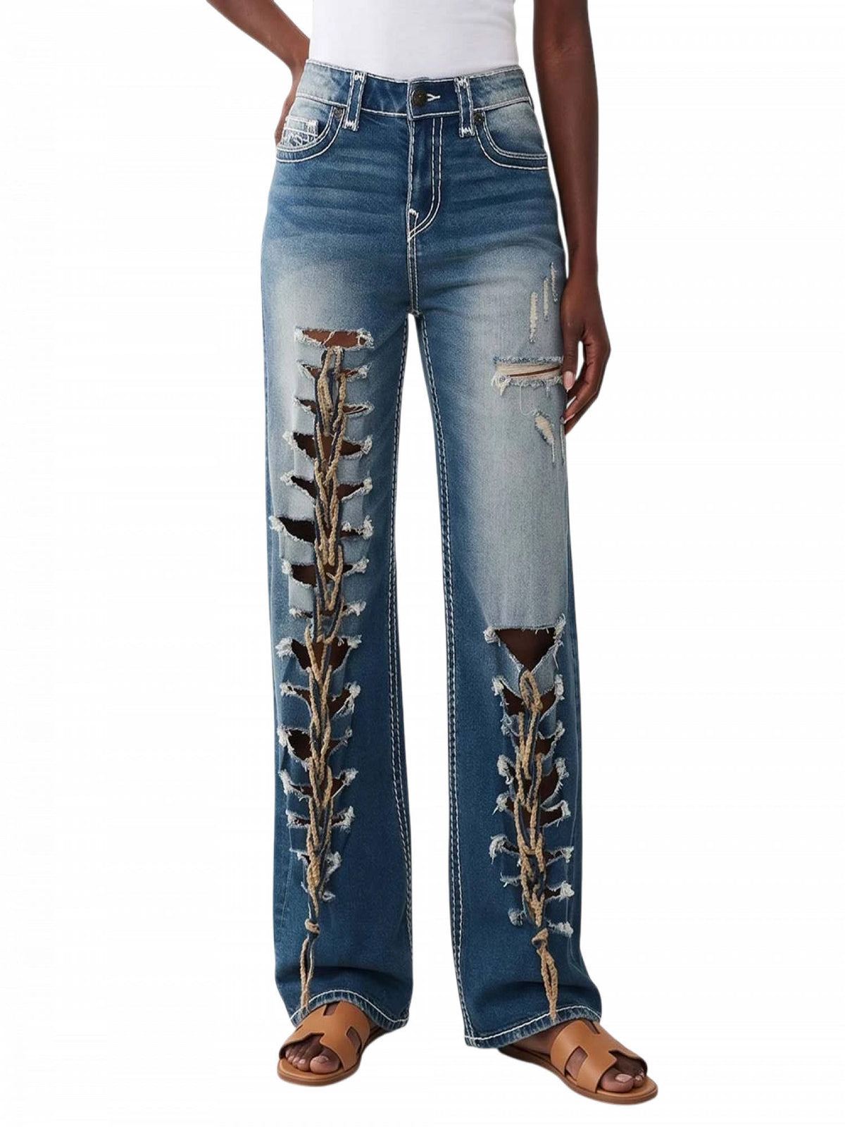 Blue Mid Rise Distressed Baggy Jeans | BG78 - view 1