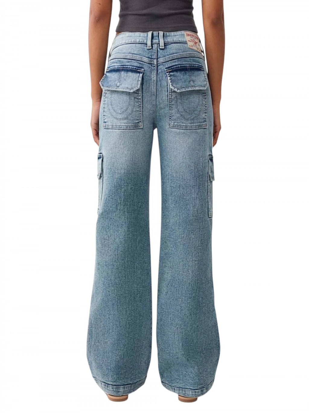 Light Blue Mid Rise Baggy Cargo Jeans | BG78 - view 2