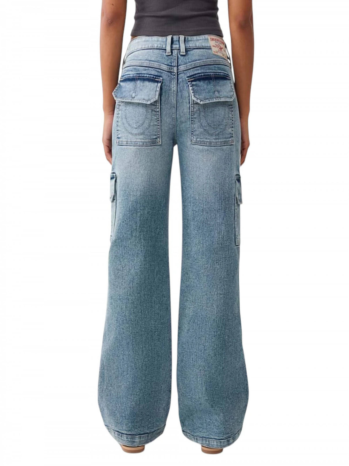 Light Blue Mid Rise Baggy Cargo Jeans | BG78 - view 2
