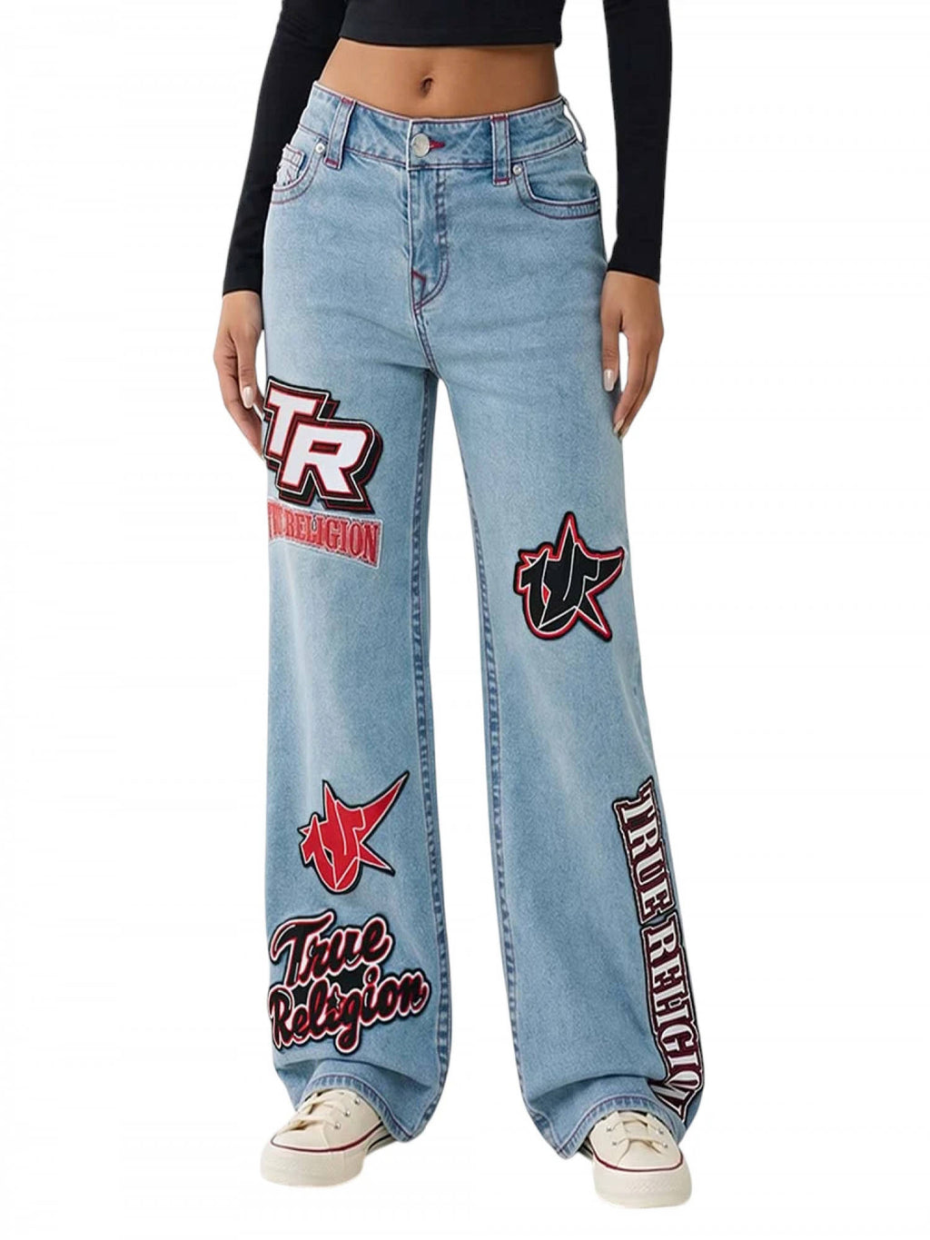 Light Blue Mid Rise Baggy Graphic Jeans | BG78 - view 1