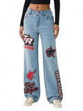 Light Blue Mid Rise Baggy Graphic Jeans | BG78 - view 1